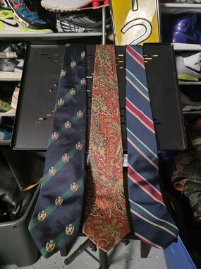 Lands' End Men's Tie Trio - Silk! Navy Crest, Red Paisley & Blue Stripe
